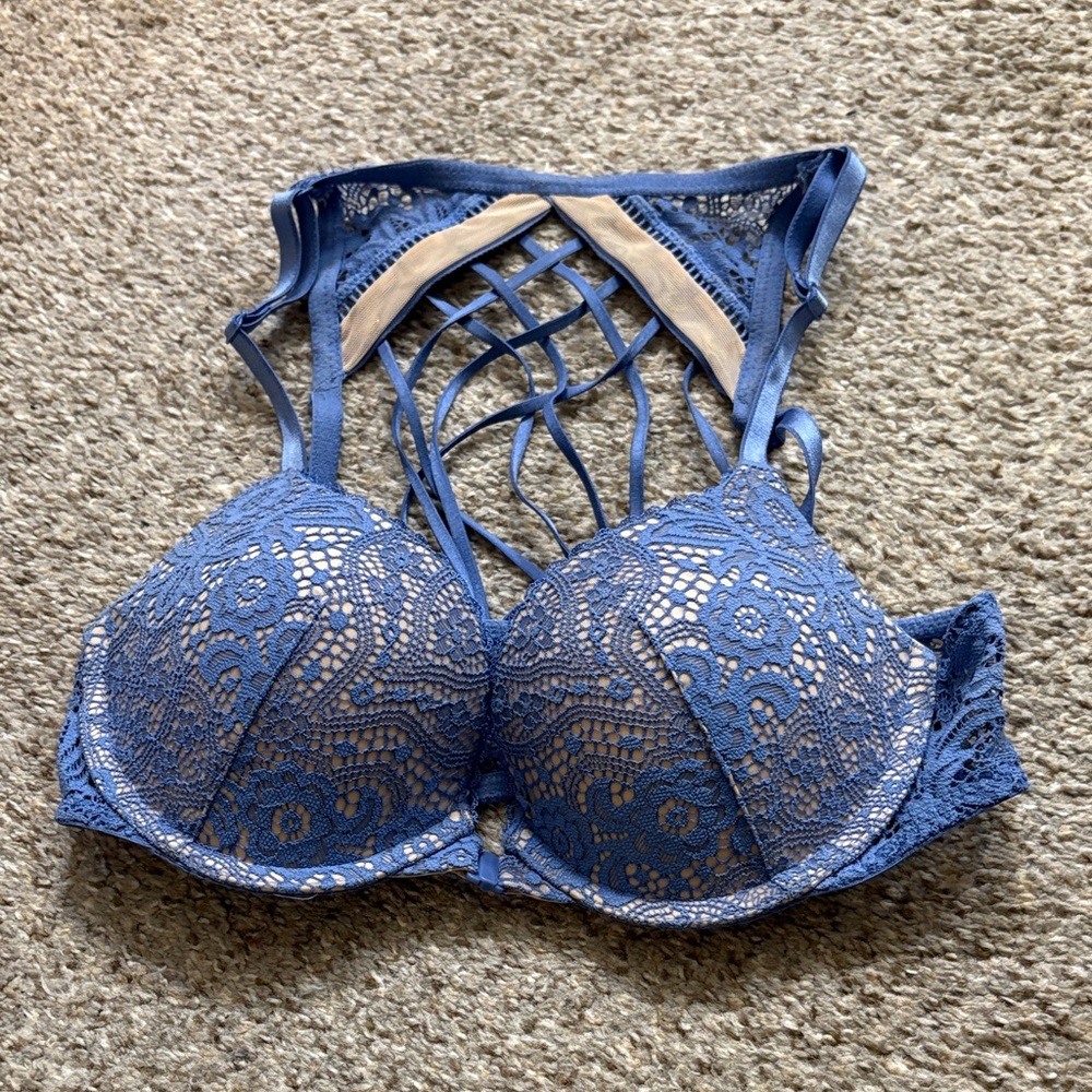 Victoria's Secret Blue Lace Bra with Strappy Back